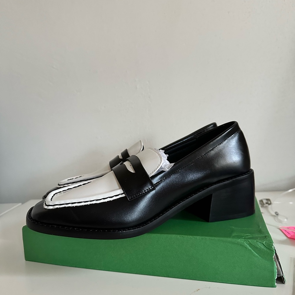 J. Crew Black and White Leather Kiltie Loafers